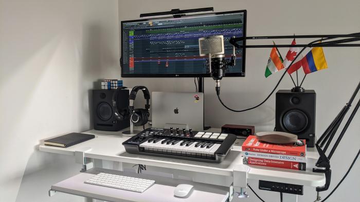 Desk setup for music production